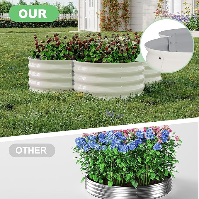 Galvanized Garden Raised Bed Kit – 2 Pack Steel Planter Boxes with Decorative Scalloped Trim 12 Deep Soil Space Weatherproof &amp Easy Assembly for Patio Balcony Veggies Flowers (Modern White)