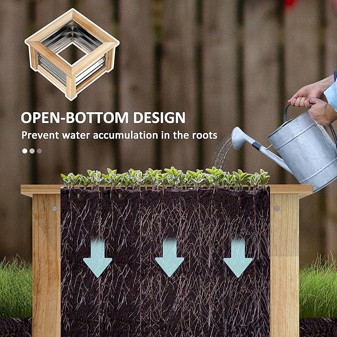 Outsunny Raised Garden Bed with Trellis Wooden Planter Box with Galvanized Steel Sides Raised Flower Bed for Climbing Plants Flowers Fruits and Vegetables Natural Wood