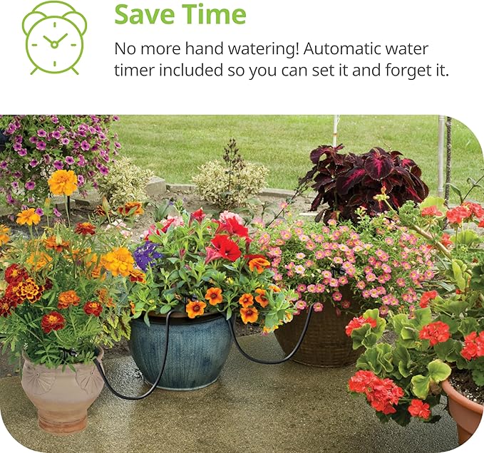 Raindrip R560DP Drip Watering System Automatic Drip Irrigation System with Timer for Containers and Hanging Baskets Waters up to 20 Plants Includes 20 Drippers Black