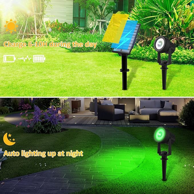 T-SUNUS Halloween Color Changing Solar Landscape Spotlights 7Pack IP65 Waterproof Garden Lights 9.8ft Cable Outdoor RGB Spot Light with Separated Panel for Christmas Yard Driveway Walkway Pool Patio
