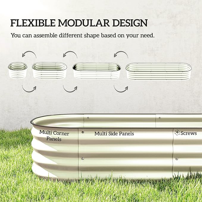 Outsunny 6.5' x 2' x 1' Galvanized Raised Garden Bed Kit Outdoor Metal Elevated Planter Box with Safety Edging Easy DIY Stock Tank for Growing Flowers Herbs &amp Vegetables Cream
