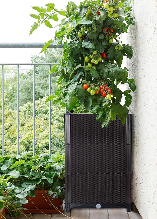 D'vine Dev Raised Patio Planter Box - Elevated Planter with Drainage Plug Raised Garden Beds for Growing Flowers Herbs Vegetables - Outdoor Standing Gardening Kit Set of 1 RGB-D-1