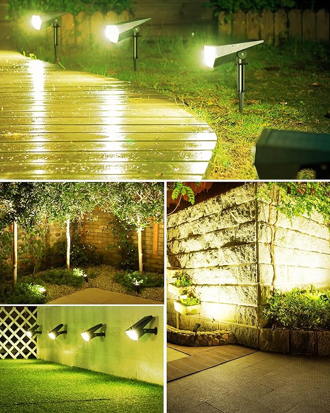 Biling Solar Spot Lights Outdoor Bright 700 Lumen Solar Outdoor Lights IP67 Waterproof Adjustable Landscape Spotlights for House Tree Patio Pathway Yard Garden Driveway - Warm White(4 Pack)