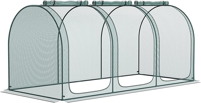 9' x 4' Crop Cage Plant Protection Tent with Three Zippered Doors Storage Bag and 6 Ground Stakes for Garden Yard Lawn Green