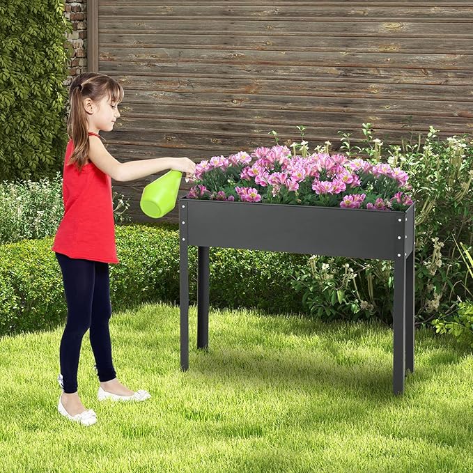 Giantex Raised Garden Bed Metal Planter Box with Legs Drain Hole Outdoor Indoor Elevated Garden Box for Vegetable Flower Herb Fruit Standing Raised Beds for Backyard Porch Balcony Black