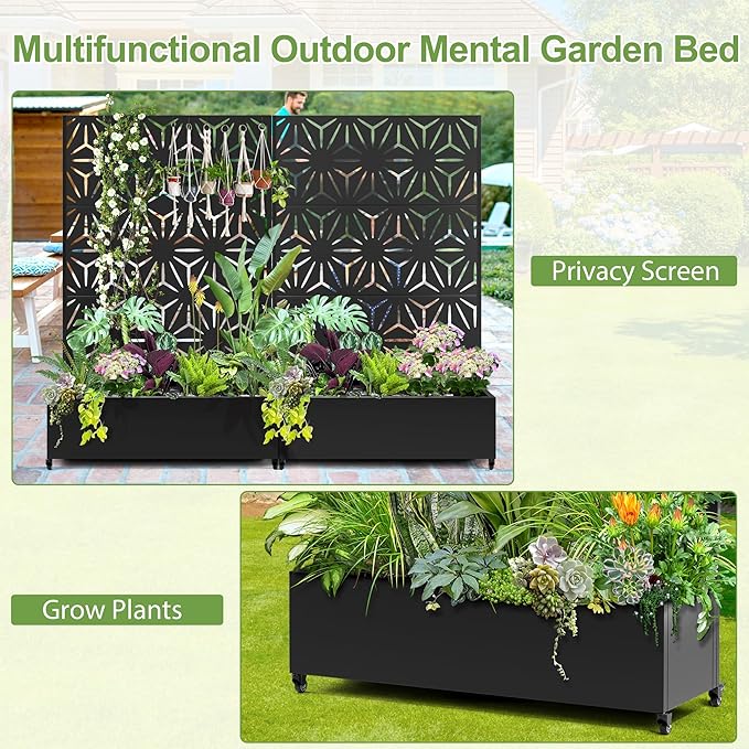 Raised Garden Bed with Trellis and Wheels73x47x16 Metal Raised Garden BedBlack Star Metal Planter with Climbing Trellis for Vines &amp Vegetables