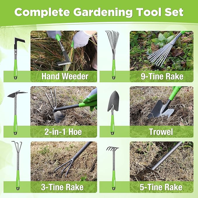 WORKPRO 6-Piece Garden Tool Set Heavy Duty Gardening Hand Tools with Soft Rubber Handle Including Trowel Rakes 2-in-1 Hoe and Crack Weeder Ideal Gardening Gifts for Men and Women