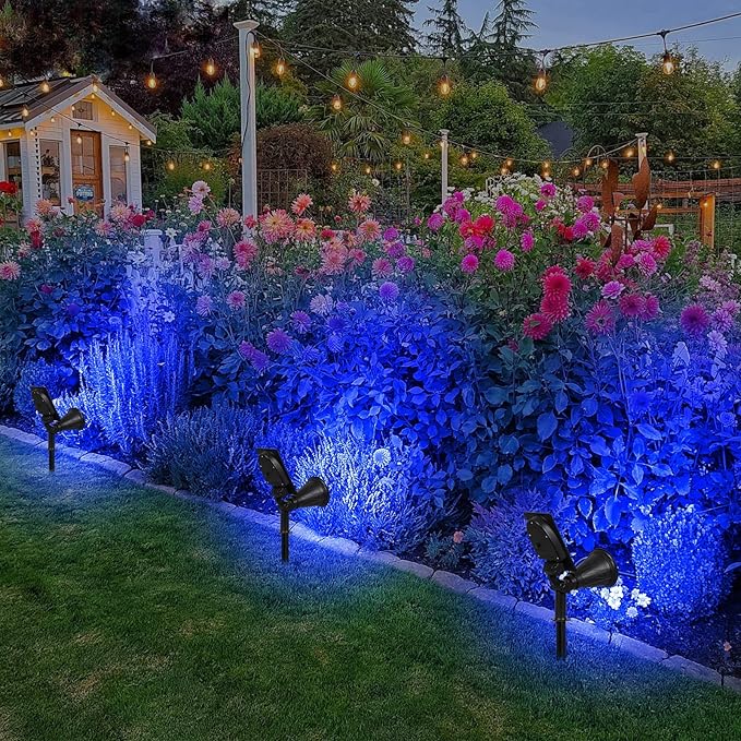 T-SUN Solar Spotlights Outdoor Waterproof Blue+Green Solar Landscape Spotlights for Garden Pond Pathway