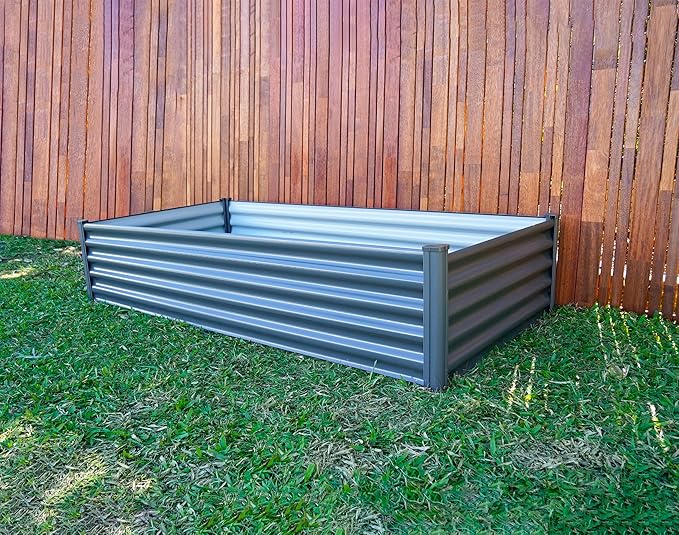 ABSCO Premium Galvanized DIY 6' x 3' Rectangle Garden Bed DIY with Easy Assembly and Superior Drainage Woodland Gray Galvanized Steel Metal Planter Garden Planter Box with 16 Walls for All Plants
