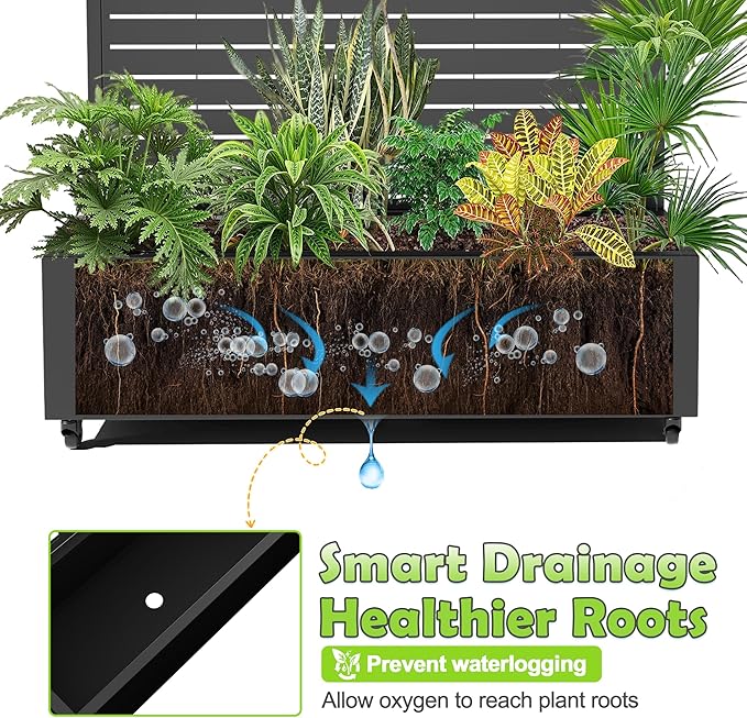 15.7×70.9×47.2 Metal Raised Garden Bed with Trellis and Wheels - Tall Trellis Planter Box for Climbing Plants Vegetables &amp Vines - Outdoor Privacy Planters for Patio (Black-Louvered)