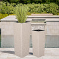 Outdoor PE Wicker Flower Pots 2 Pcs Set Beige