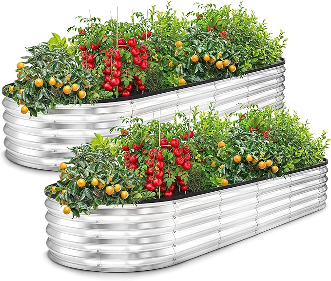 Utopia Home Galvanized Raised Garden Bed 6 by 2 feet Lightweight Planter Boxes Outdoor with Easy Assembly Large Garden Bed for Vegetables Fruits Flowers Silver Pack of 2