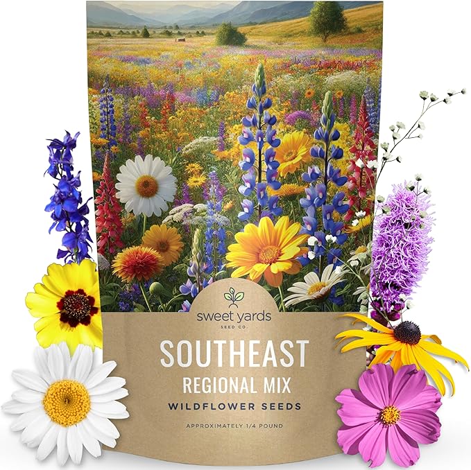 Southeast Regional Mix - Bulk 1/4 Pound Pouch - 48000 Flower Seeds for Planting - Wildflower Mix
