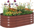 Outsunny 3.5' x 2' x 1' Galvanized Raised Garden Bed Kit Outdoor Metal Elevated Planter Box with Safety Edging Easy DIY Stock Tank for Growing Flowers Herbs &amp Vegetables Brown