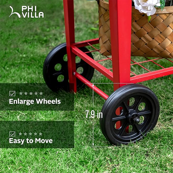 PHI VILLA Raised Garden Bed Planters for Outdoor Plants with Legs Planter Box with Wheels for Herb/Vegetables/Flower/PatioRed