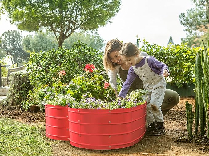 Plant &amp Plot Galvanized Raised Garden Beds Outdoor // Planter Raised Beds for Gardening Vegetables Flowers // Large Metal Garden Box (Red) // Tool-Free Assembly