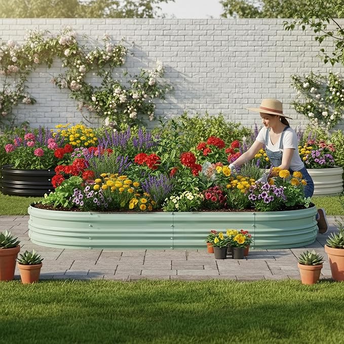 WORKPRO 2PK 8x4x1ft Outdoor Galvanized Raised Garden Bed Easy Assembly Planter Raised Beds for Vegetable Flowers Herbs Light Green