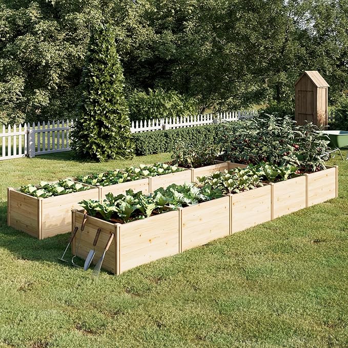 PaPaJet Raised Garden Bed for Outdoor Eleven GridsDeep Large Planter Box for Gardening Vegetables Flowers Herbs（7.5× 14.8× 1.6FT）