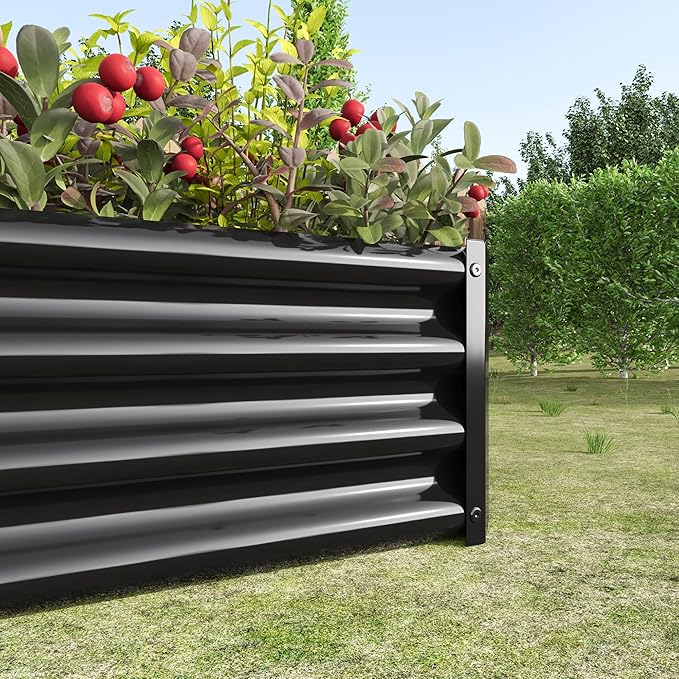 Metal Raised Garden Bed Rectangle Raised Planter 4×2×1ft for Flowers Plants Vegetables Herb Veezyo Black