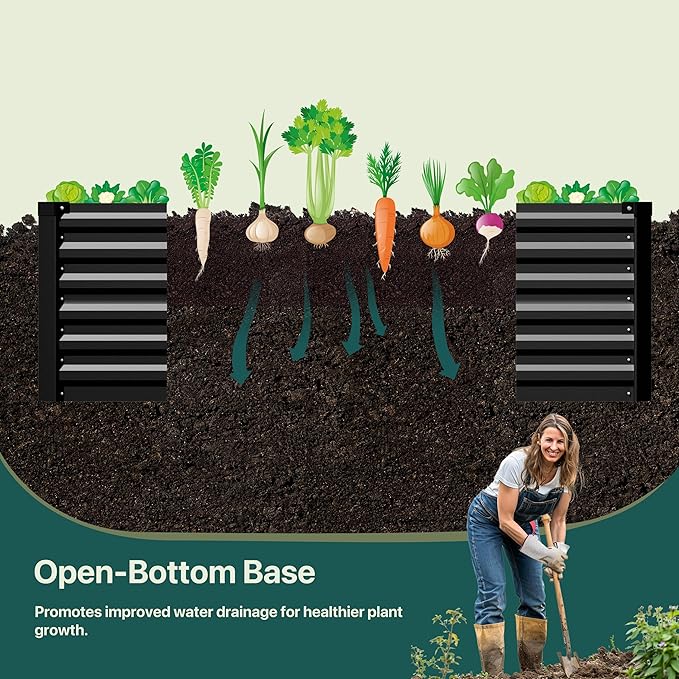 Raised Garden Bed 6x3x2ft Galvanized Raised Garden Beds Outdoor for Vegetables Flowers Herbs Steel Large Deep Planter Box Tall Raised Garden Bed with 3ftx30ft Weed Barrier Fabric and Glove Black