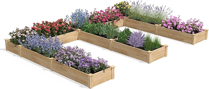 Greenes Fence Premium Cedar Raised Garden Bed 10' x 14' x 10.5 (3/4 Thick) E-Shaped Bed - Made in USA with North American Cedar