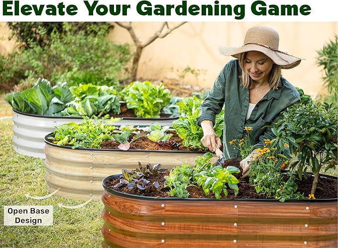 Plant &amp Plot Galvanized Raised Garden Beds Outdoor // 4×2×1 ft (2-Pack) Planter Raised Beds for Gardening Vegetables Flowers (Dark Wood Grain) // Large Metal Garden Box