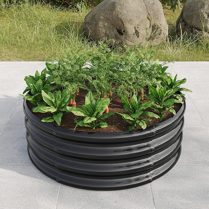 Round Galvanized Raised Garden Bed Outdoor Metal Planter Raised Beds Backyard Patio Raised Planter Box for Gardening Vegetables Fruits Flowers and Herbs 32.08 Dia. x 11.42 H(1pack) Black