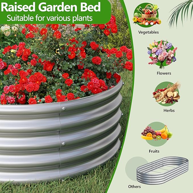 2PCS 8x2x1ft Galvanized Metal Raised Garden Bed KitOutdoor Planter Box VegetablesFlowersHerbs Durable Rust-Resistant Patio Gardening Beds