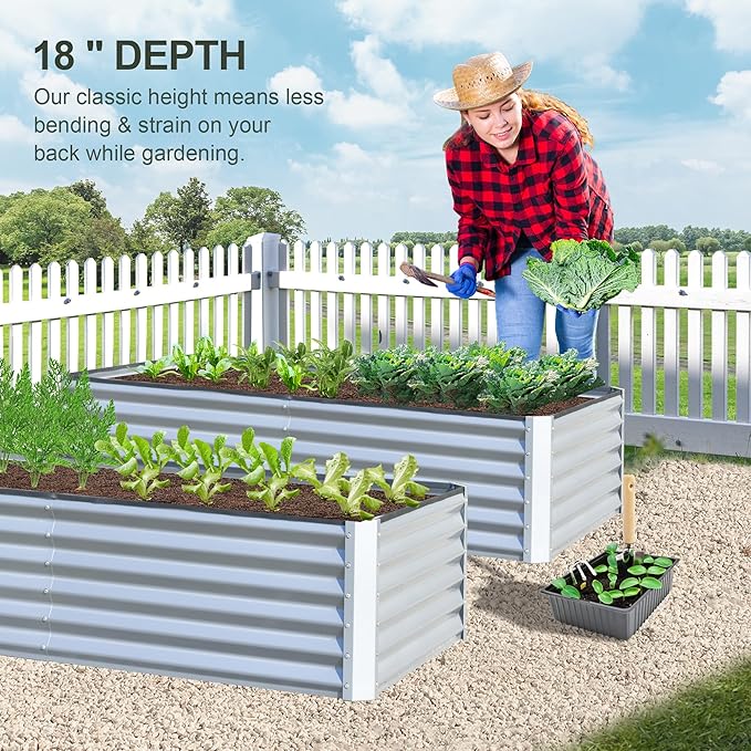 Domi Raised Garden Beds Outdoor 6x3x1.5Ft Thickening Tall Metal Rectangular Deep Root Box Planter for Vegetables Flowers Herbs and Succulents 1.5 Deep w/ 192 Gallon Capacity - Silvery