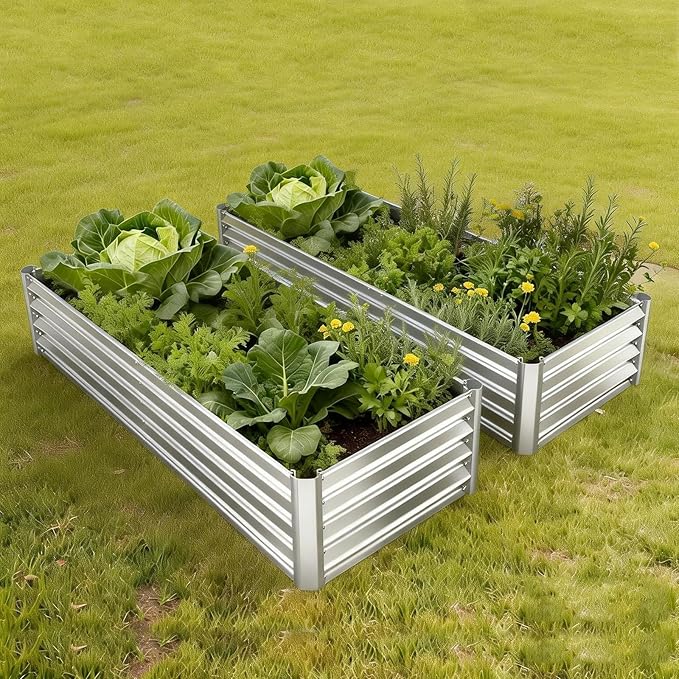 Galvanized Raised Garden Beds 2 Pack 6x1.5x1 ft Outdoor Metal Planter Boxes for Vegetables Flowers and Herbs