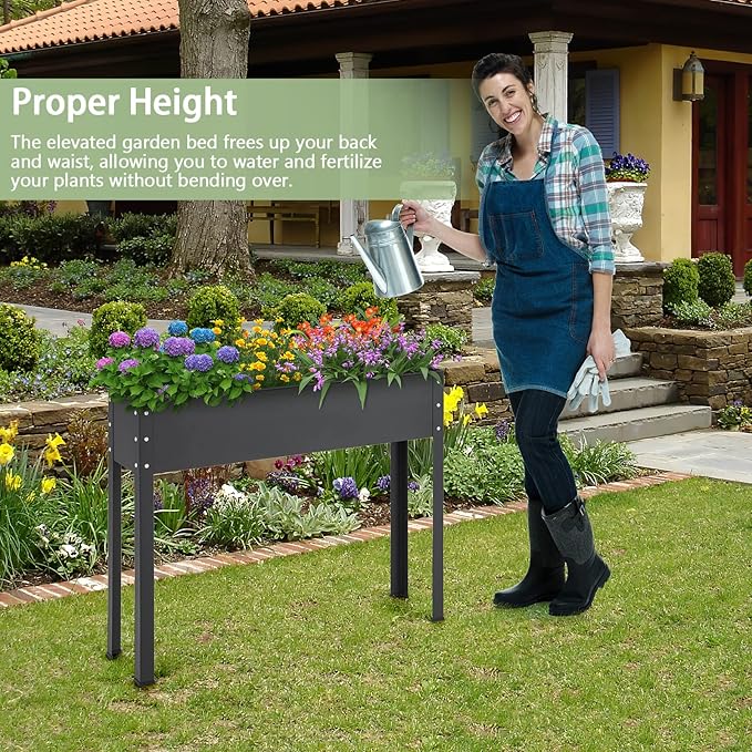 MAT EXPERT Raised Garden Bed 31.5’’ Elevated Metal Planter Box Stand w/Drainage Hole Outdoor Indoor Plant Container for Vegetable Flower Herb Fruit Standing Raised Bed for Backyard (Black)