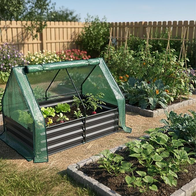 Relaxdays Raised Bed with Greenhouse for Flowers Plants and Vegetables H x W x D: 92 x 125 x 95 cm Garden Plant Bed Anthracite