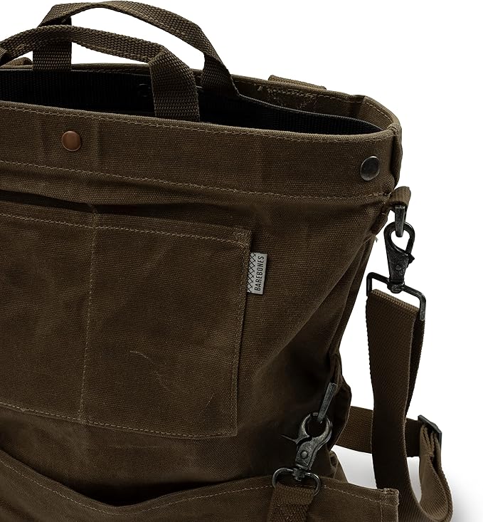 Barebones Harvesting and Gathering Bag - Foraging Harvest and Fruit Picking Bag with Convertible Straps - Water-Resistant Waxed Canvas Gardening Tool Bag (Dark Khaki)