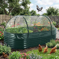 8X4 FT Large Galvanized Raised Garden Bed with Greenhouse Cover Steel Planter Kit with Zippered Doors &amp Open Base for Vegetables &amp Flowers Green