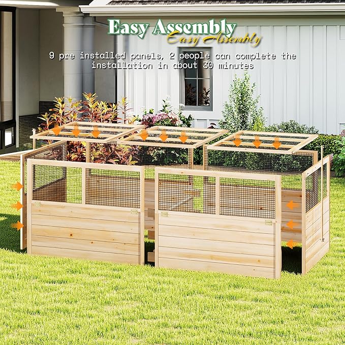 AMERLIFE Raised Garden Bed with Hinged Fencing and Trellis 18 Inch Deepened Wood Planter Box 2 PCS Flip-up Front Panel Easy Assembly Ideal for Seed Starting and Growing Vegetables &amp Fruits