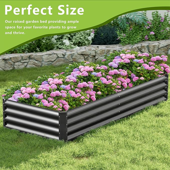 2PCS 8x2x1FT Galvanized Raised Garden Bed Galvanized Planter Raised Garden Boxes Outdoor Large Metal Raised Garden Beds for Vegetables-Grey