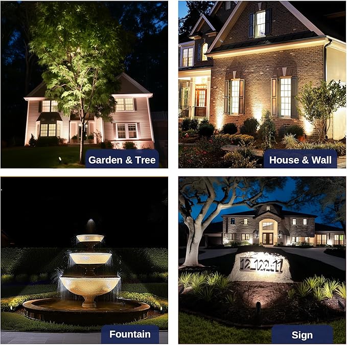 Low Voltage Brass Landscape Spotlights - Waterproof 12V LED Uplights for Garden Yard Tree House - 5W 2700K Warm White MR16 Bulb Outdoor Lighting (Black 02)