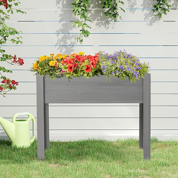 Raised Garden Bed with Legs 40x20x31'' Solid Wood Elevated Planter Box for Outdoor Backyard Patio