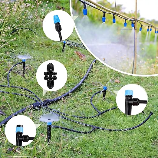 Garden Drip Irrigation System - 230FT Quick-Connect Automatic Watering Misting System Kit with 1/2 &amp 1/4 Tubing Adjustable Spray Nozzles &amp Sprinklers for Lawn Plant Bed Greenhouse DIY Ir