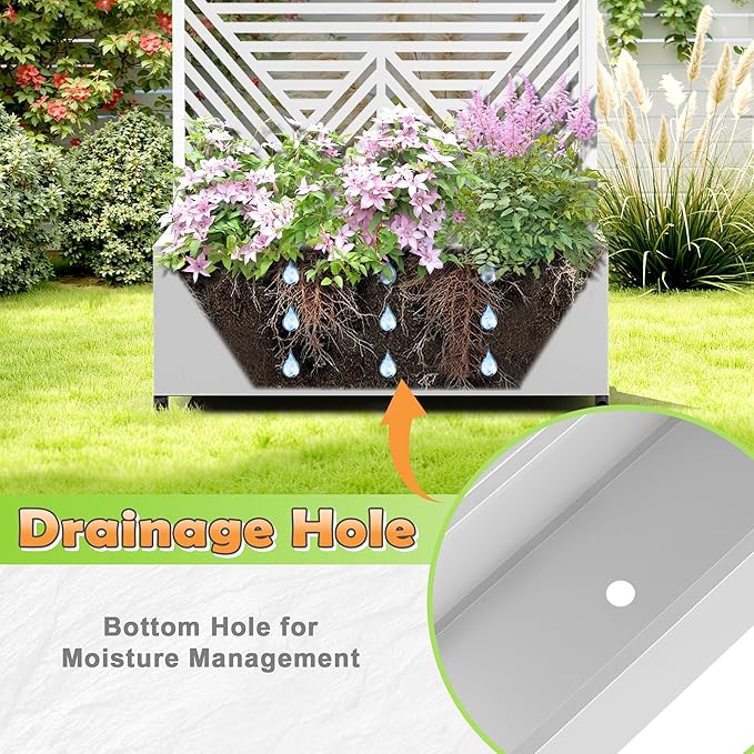 Metal Raised Garden Bed with Trellis 2-in-1 Planter Box &amp Privacy Screen for Climbing Plants Outdoor Standing Flower Bed with Drainage Holes 35.4 L x 15.7 W x 70.1 H White-Zodiac