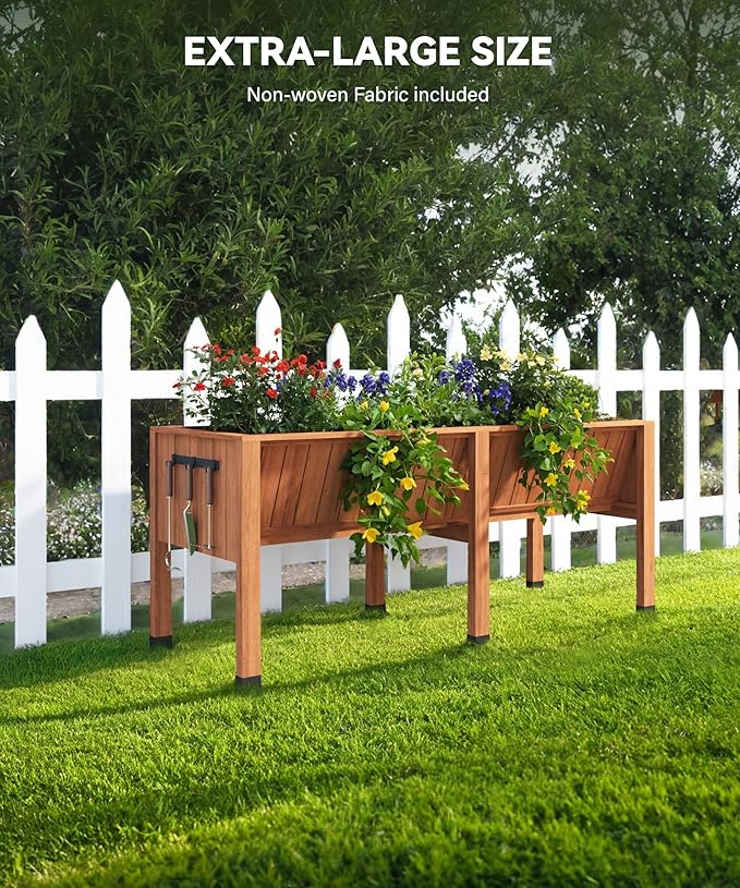 GarveeLife 72x26x30in Raised Garden Bed With Legs Wooden Elevated Raised Garden Beds Outdoor for Growing Vegetables and Herbs Big Sturdy Standing Garden Bed Planter Box - Enhanced Depth Acorn Brown