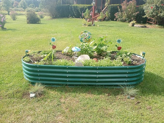 6 Pack 8x3x1.5FT Galvanized Raised Garden Bed Kit Oval Metal Ground Planter Box Outdoor Bottomless Planter Raised Beds for Vegetables Flowers Herbs Fruits Green