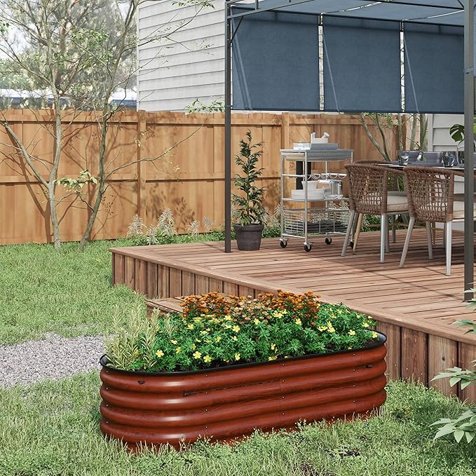 5' x 2' x 1.4' Galvanized Raised Garden Bed Kit Outdoor Metal Elevated Planter Box with Safety Edging Easy DIY Stock Tank for Growing Flowers Herbs Vegetables Brown