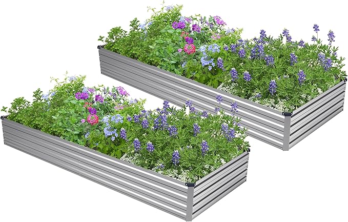 2PCS 6x3x1ft Galvanized Raised Garden Bed Kit Galvanized Planter Raised Garden Boxes Outdoor Large Metal Raised Garden Beds for VegetablesSilver