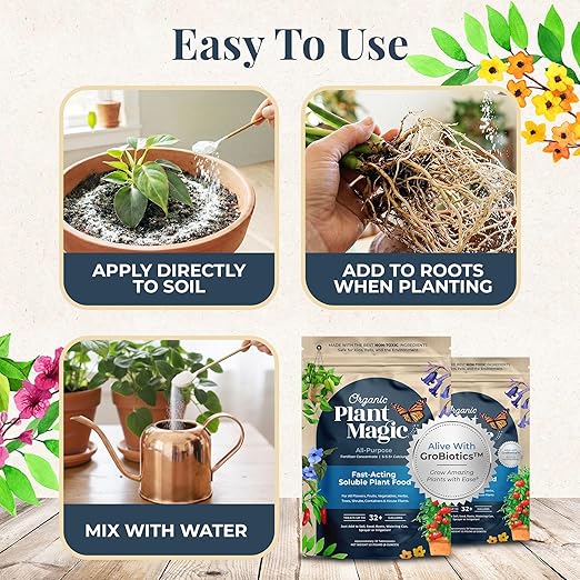 Organic Plant Magic - Fast-Acting Water Soluble Plant Food - All-Purpose Fertilizer Concentrate for Flower Vegetable Herb Fruit Tree Garden &amp Indoor Houseplants [One 1/2 lb Bag]