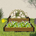 Elevated Wooden Raised Garden Planter - 2-Tier Outdoor Flower &amp Vegetable Box for Patio Backyard or Garden - Durable Weather-Resistant Design - 47.2 x 47.2 x 12.2 (Brown)
