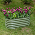 PHI VILLA Galvanized Raised Garden Bed Kit Galvanized Planter Raised Garden Boxes Outdoor Oval Large Metal Raised Garden Beds for Vegetables Flower and HerbGreen Medium