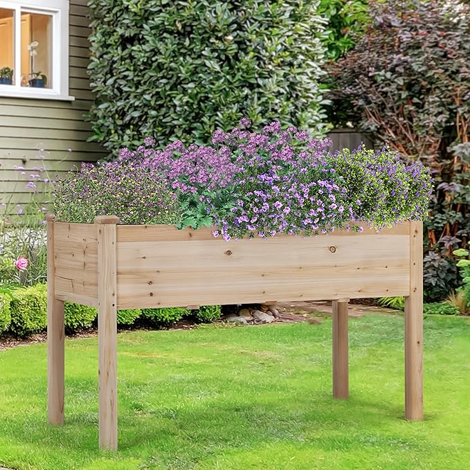 Topeakmart Wooden Garden Planter Boxes 48 X 23 X 30in Elevated Raised Garden Bed Outdoor with Legs Wooden Gardening Box for Flower/Vegetable/Herb/Tomato/Backyard/Patio 2pcs