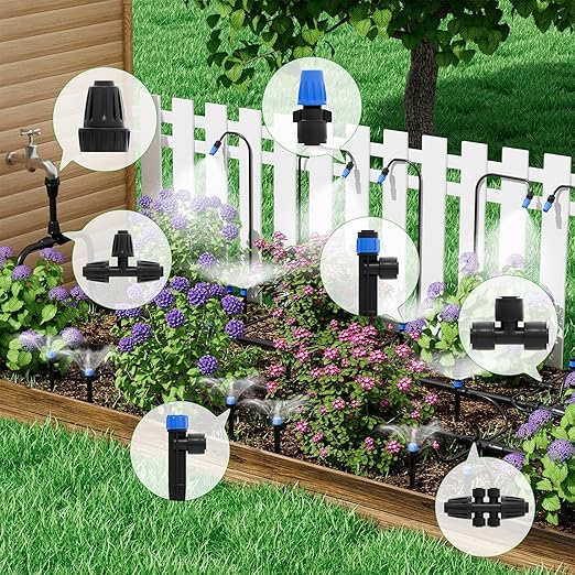 2026 Upgrade 256FT Quick-Connect Drip Irrigation System Kit with 1/4” &amp 1/2” Fast-Lock Tubing Adjustable Emitters &amp Sprinklers for Garden &amp Greenhouse