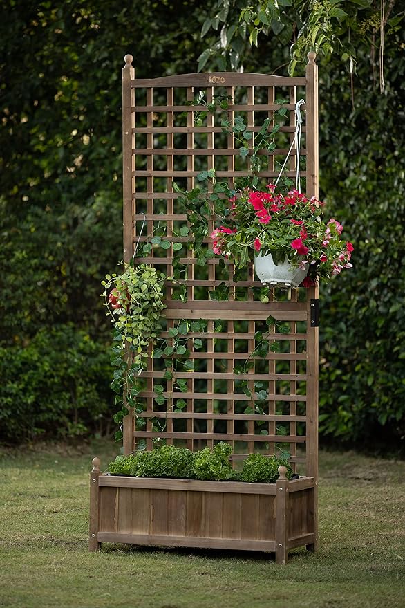 Idzo Raised Garden Bed with Trellis Durable Oil Coated Planter with Trellis 71 Inches Height Vertical Gardens Outdoors with Convenient Non Woven Lining for Better Plants Growing